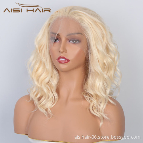 Aisi Hair Wholesale Medium Long Body Wavy Blonde Wig Long Wavy Swiss Lace Wig Synthetic Lace Frontal Hair Wigs For Black Women